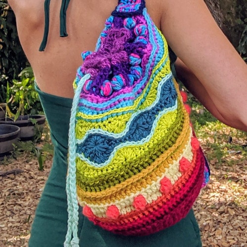 Pattern Elemental Drawstring Bag / Crochet Tote Backpack Etsy
