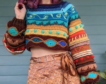 Folklore Crochet Sweater Shrug Pattern: Crop Top Bolero (PDF & Video)