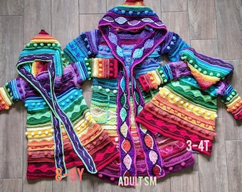 Pattern: Child's Technicolor Dream Coat / Toddler to Children's crochet coat / Kid's rainbow coat