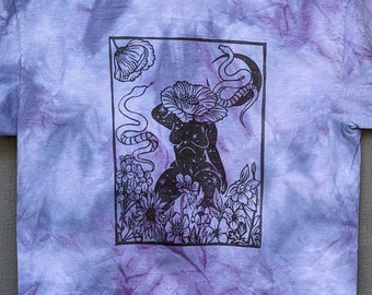 Snakes in the Garden / Hand dyed Blockprint T-shirt 100% cotton