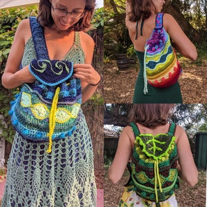 Pattern: Elemental Drawstring Bag / Crochet tote backpack sling bag mochilla / PDF download