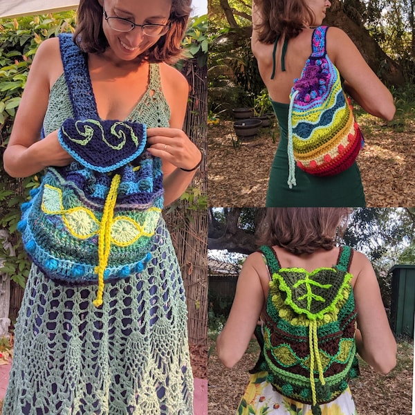 Pattern: Elemental Drawstring Bag / Crochet tote backpack sling bag mochilla / PDF download
