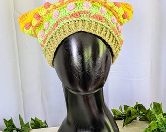 Tropical Cat Ear Beanie: Pima Cotton Blend, Citrus Colors