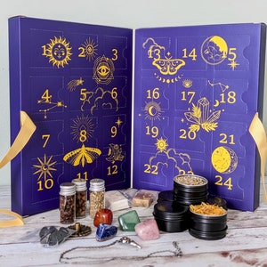 Witch's Advent Calendar / Advent Box + Tarot Deck / Herbs, Crystals, Jewelry, Teas / 2 in 1 Gift