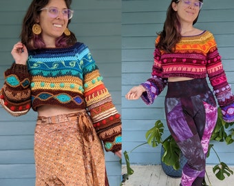 Pattern: Folklore Sweater Shrug / Crochet sweater crop top bolero shrug pattern / PDF and Video