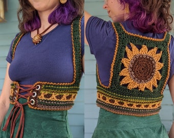 Pattern: Flower Forager Corset Vest / Underbust corset / Crochet pattern / Sunflower top