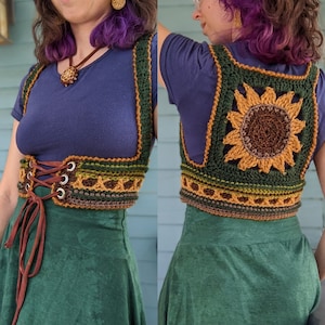 Pattern: Flower Forager Corset Vest / Underbust corset / Crochet pattern / Sunflower top