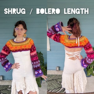 Pattern: Folklore Sweater Shrug / Crochet sweater crop top bolero shrug pattern / PDF and Video