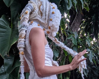 PATTERN: Fae Elf Hood / Long pointed hood / Pixie Hood / Freeform crochet