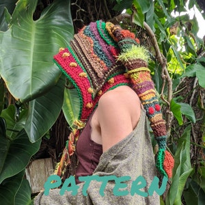 PATTERN: Fae Elf Hood / Long Pixie hood / Freeform crochet / Crochet Hood Hat / PDF