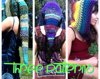 PATTERN: 3-Pack of Pixie Hoods, Long, Mid-Length and Pointed