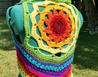 Pattern: Sunflower mandala vest / Circle vest / crochet top / PDF download