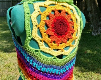 Patron : Gilet mandala tournesol / Gilet cercle / haut crochet / Téléchargement PDF