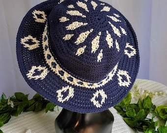 Blue Porcelian / Sunburst Mosaic Sunhat