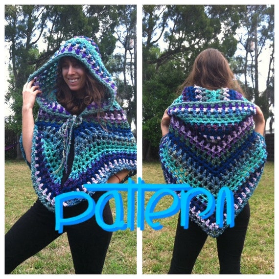 Crochet Hood Poncho Cowl CROCHET PATTERN Hooded (Instant Download
