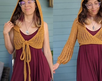 Goldenrod Crochet Wrap Top Pattern: Hood and Sleeves