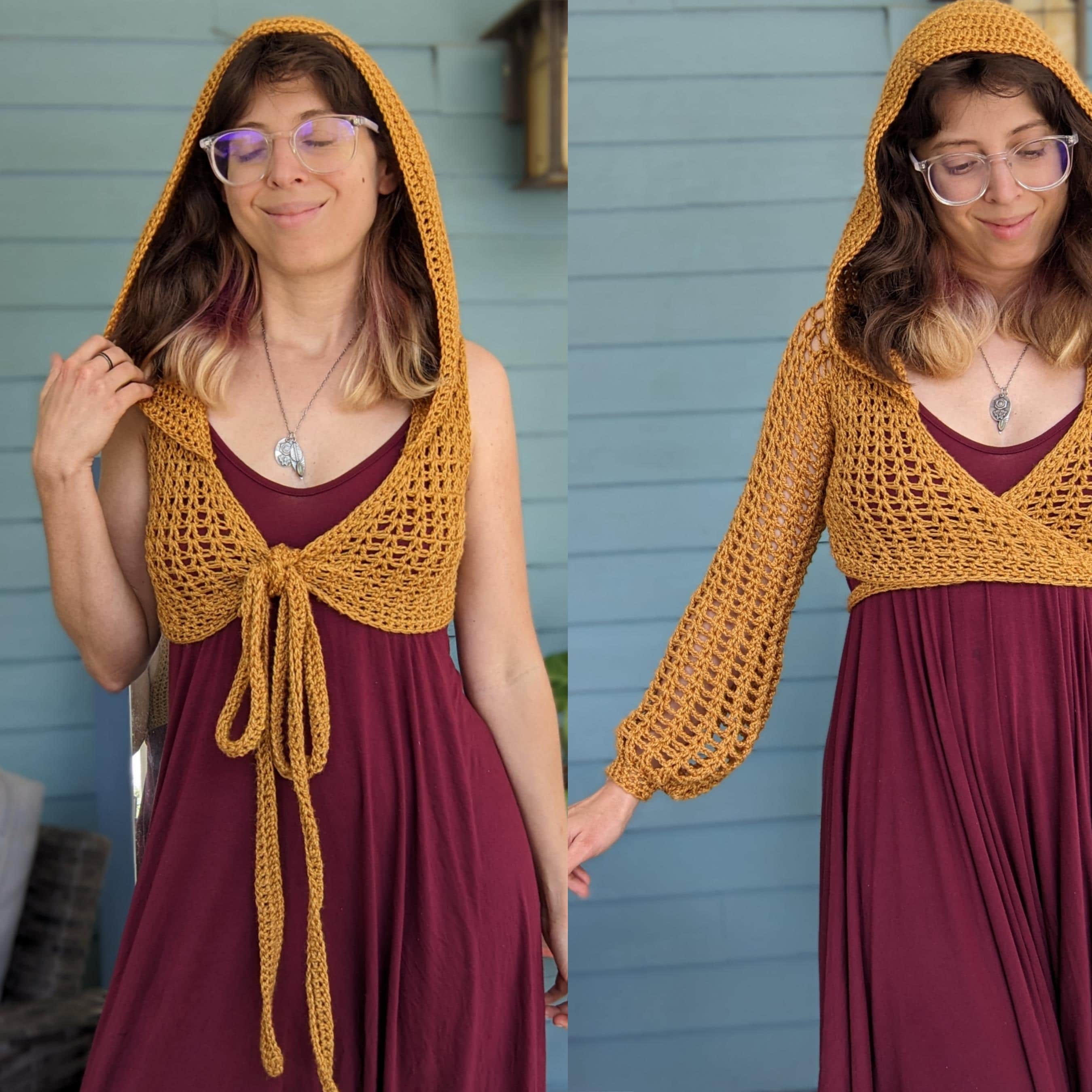 Pattern: Goldenrod Wrap Top / Crochet top pattern / Optional hood and sleeves