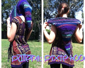 PATTERN: Pointed Pixie Hood Mid-Length / Crochet hat / PDF download