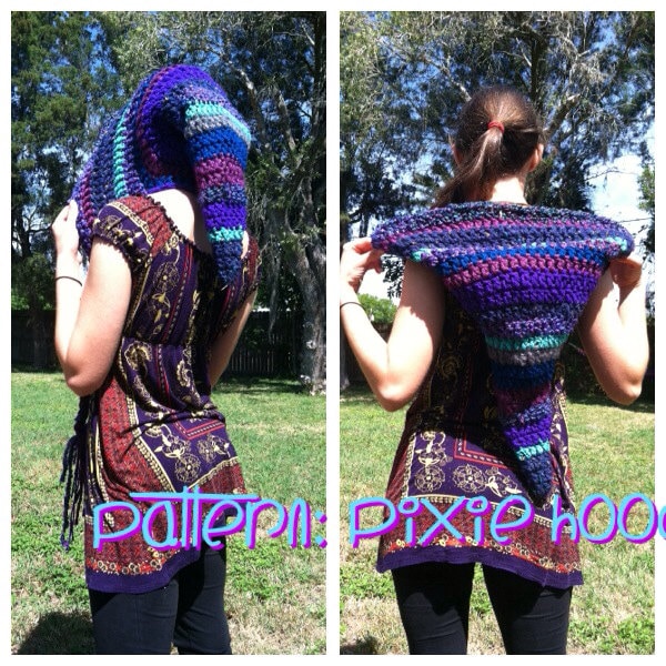 PATTERN: Pointed Pixie Hood Mid-Length / Crochet hat / PDF download