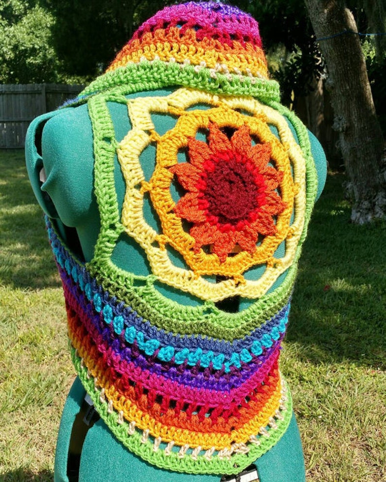 PATTERN: Sunflower Mandala Crochet Vest / Circle vest / PDF download image 2
