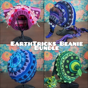 Pattern Bundle: EarthTricks Beanie Bundle / 4 Patterns / Crochet hat beanie pixie