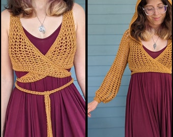 Pattern: Goldenrod Wrap Top / Crochet top pattern / Optional hood and sleeves