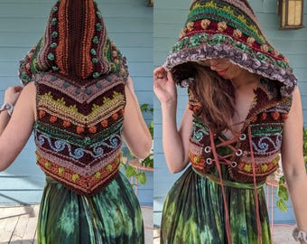 PATTERN: Fae Pixie Vest / Crochet Hooded Vest / PDF download