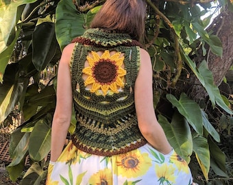 PATTERN: Sunflower Mandala Crochet Vest / Circle vest / PDF download