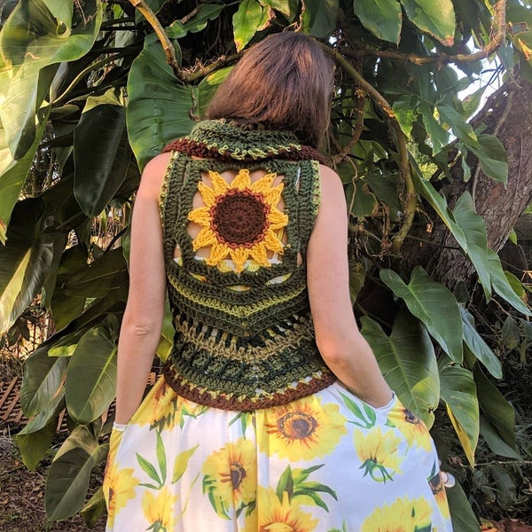 MODÈLE : Gilet au crochet Mandala tournesol / Gilet cercle / Téléchargement PDF