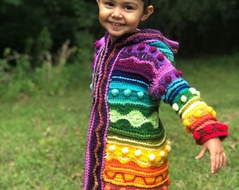 Pattern: Child's Technicolor Dream Coat / Toddler to Children's crochet coat / Kid's rainbow coat