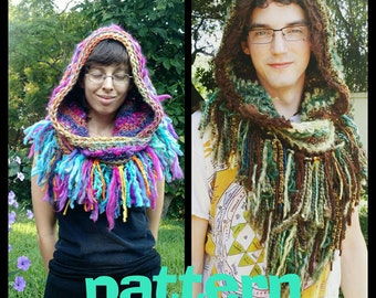 Pattern: "Fur trimmed" funky fringe hood / hooded scarf / scoodie