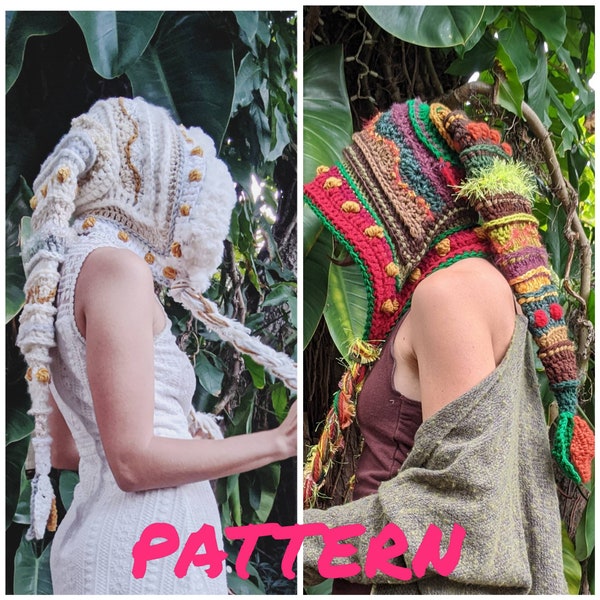 PATRON: Fae Elf Hood / Long Hood / Freeform crochet / Crochet hat / PDF download