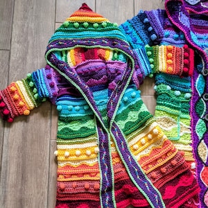 Pattern: Child&#39;s Technicolor Dream Coat / Toddler to Children&#39;s crochet coat / Kid&#39;s rainbow coat