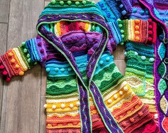 Pattern: Child's Technicolor Dream Coat / Toddler to Children's crochet coat / Kid's rainbow coat