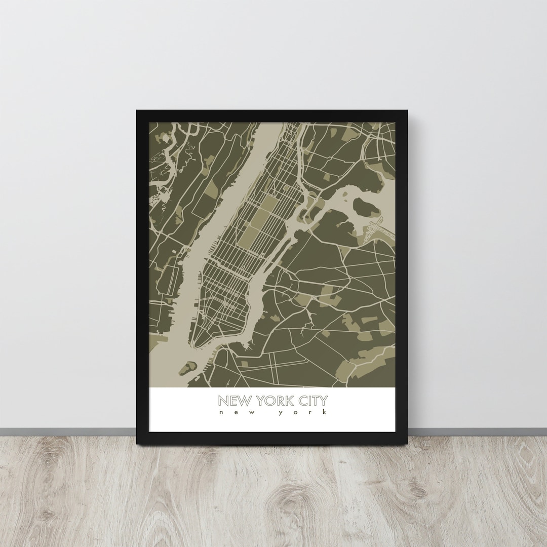 City Map Frame New York City Map Framed Poster / Framed City Wall Art - Sage Green - Etsy