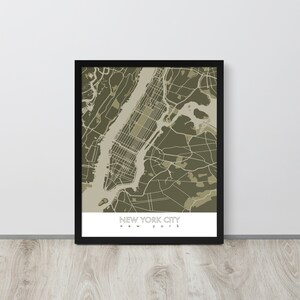 New York City Map Framed Poster / Framed City Wall Art - Sage Green