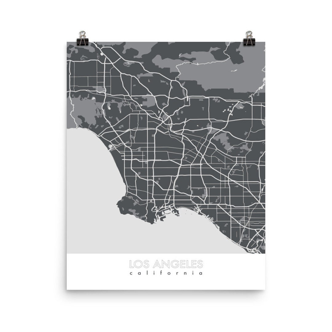 Los Angeles Map Print - Gray / Travel Art / Travel Poster / Los Angeles ...