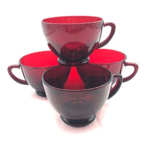Four Gorgeous Anchor Hocking Ruby Red Coffee Cups Christmas Holiday