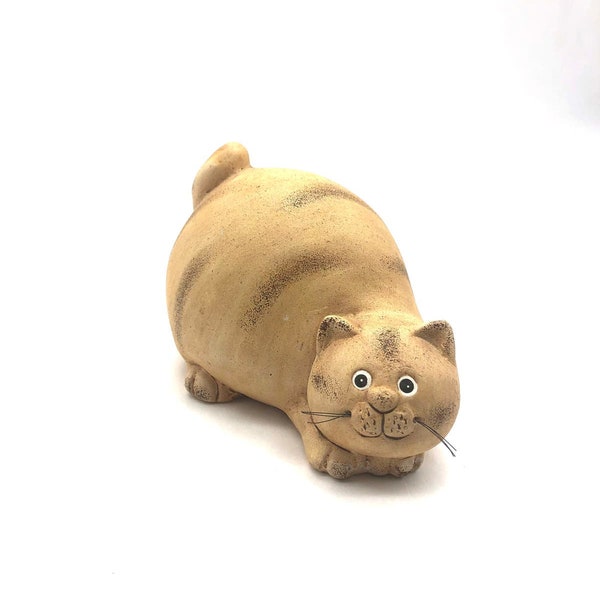 Super Cute Yellow and Orange Primitive Style Cat Kitten Crouching Figurine