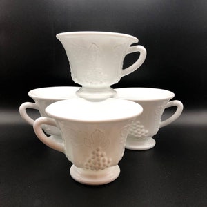 Four Colony Harvest Grape Milk Glass Cups Coffee Punch Tea