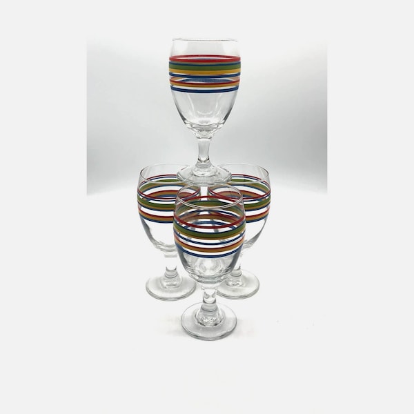 Four Super Cute Libbey Mambo Colored Rings Goblets Glasses Retro