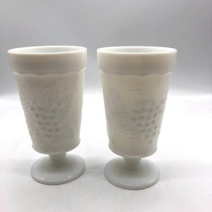 Two Gorgeous Grape Pattern Milk Glass Goblets/Tumblers