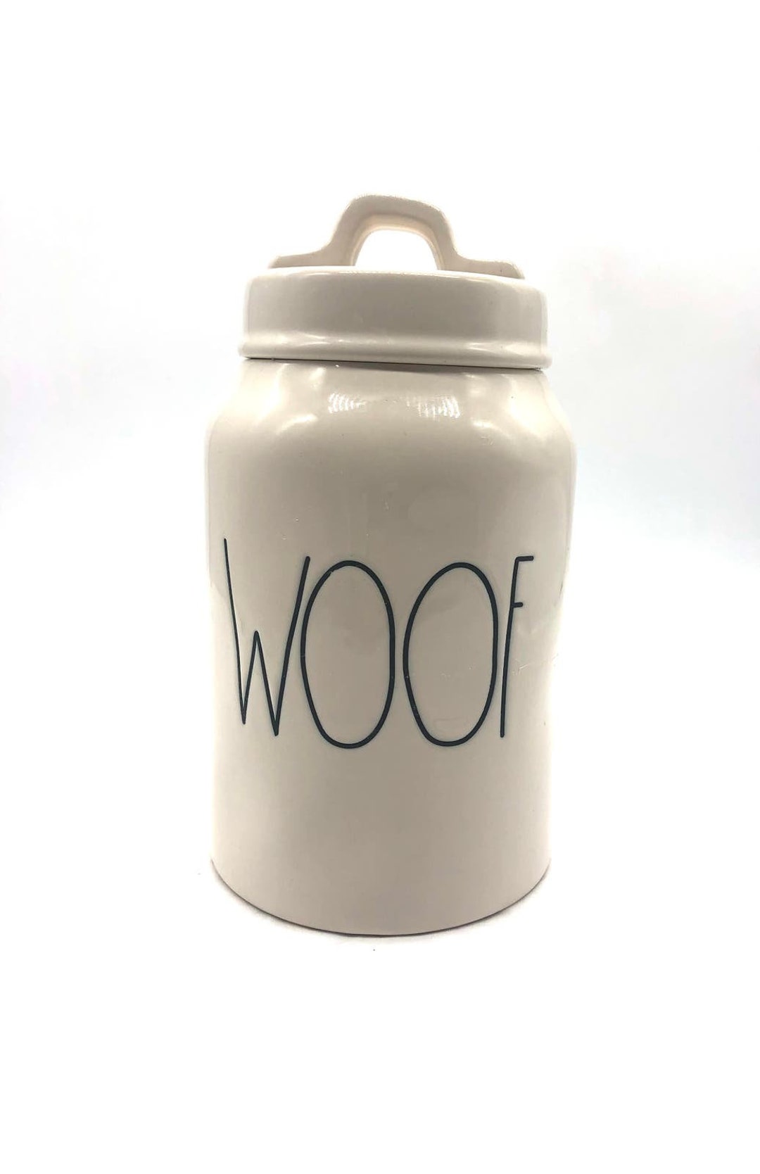 Super Cute off White Rae Dunn woof Dog Treat Canister Your Dog Says Buy