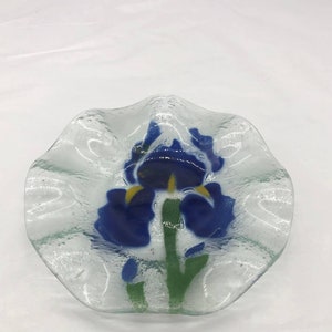 Gorgeous Purple Iris Press Glass Ruffled Decorative Plate