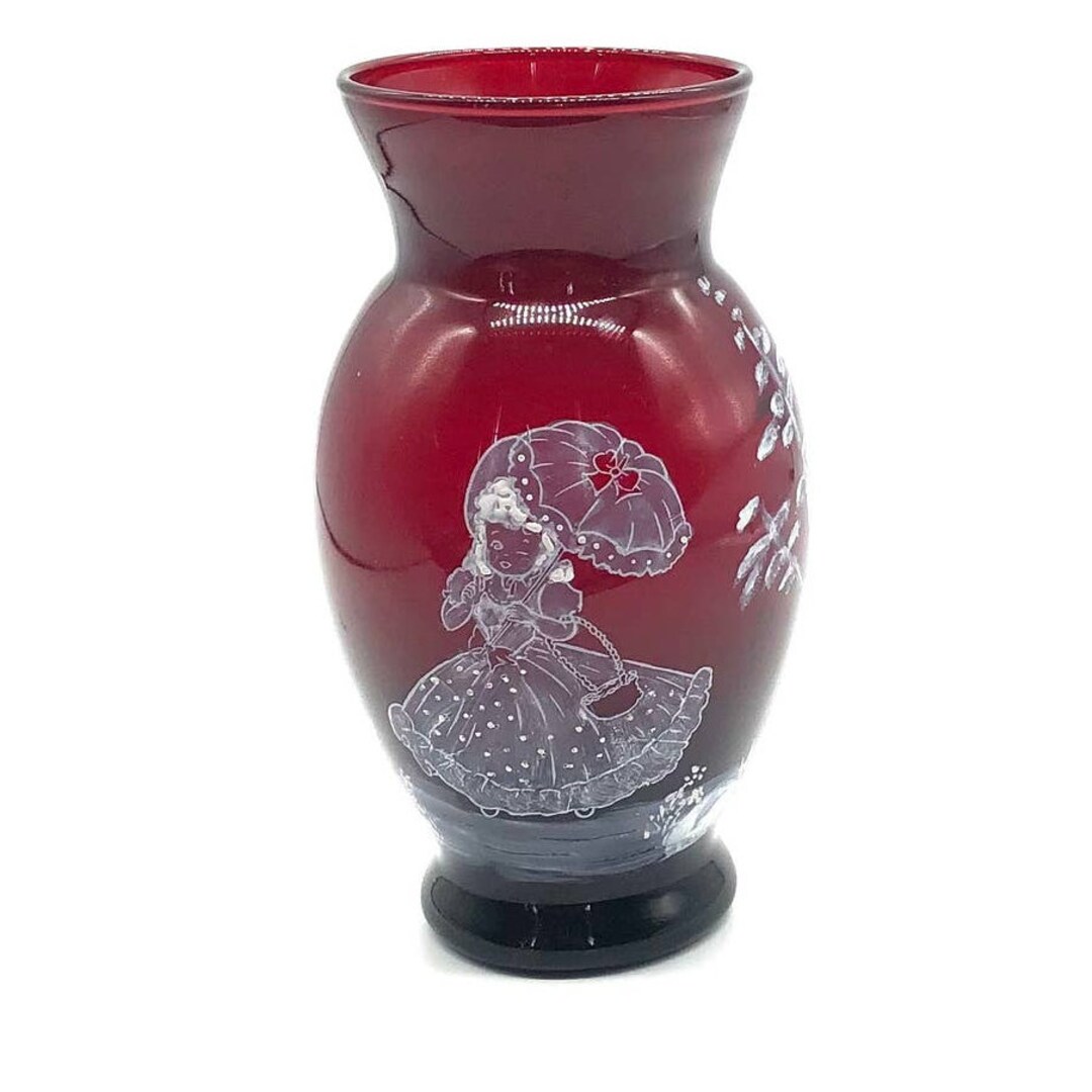 Mary Gregory Ruby Red Vase Girl With Parasol - Etsy