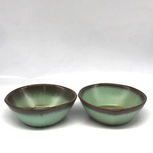 Two Gorgeous Very Collectible Frankoma Prairie Green Cereal Soup Serving Bowls