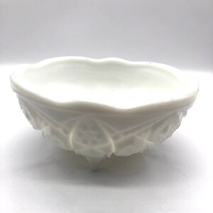 Gorgeous Toltac Pattern Three Footed Large Milk Glass Bowl Possibly McKee