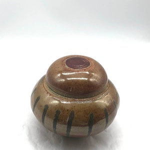 Gorgeous Golden Brown / Dark Green Studio Lidded Jar - Signed