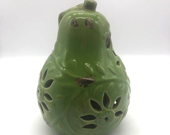 Beautiful Cut Out Ceramic Pear Votive Cover Perfect For Summer Outside