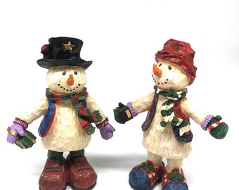 Two Super Cute Resin Decorative Snowmen Figurines Holiday Christmas *Condition*
